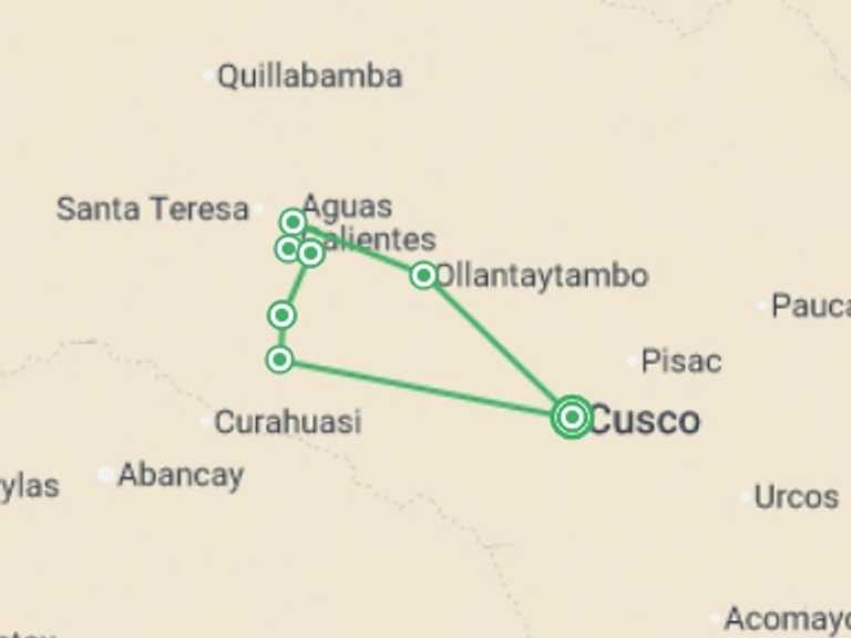 Map of 14-Day Andes Tour with 9 destination visits for the trip: The Salkantay Trek