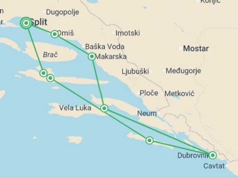 Map of a Sailing, yachting and motor boating Tour with 7 destination visits for the trip: Croatia Sailing Adventure - 8 days