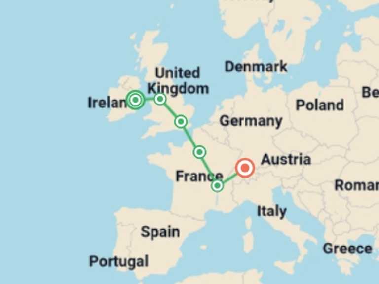 Map of 13-Day Dublin Tour with 6 destination visits for the trip: Exploring Europe