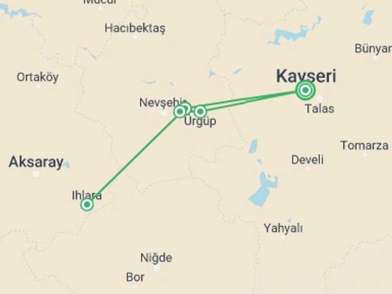Map itinerary of Cappadocia Tour in October 2026 with 5 destination visits for the trip: Cappadocia Guided Walk
