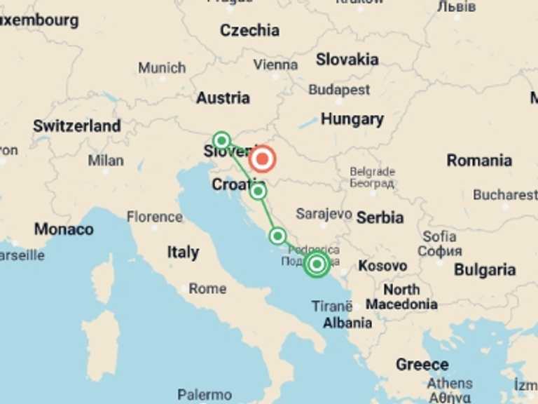 Map itinerary of Slovenia Tour in June 2026 with 5 destination visits for the trip: Best of Croatia