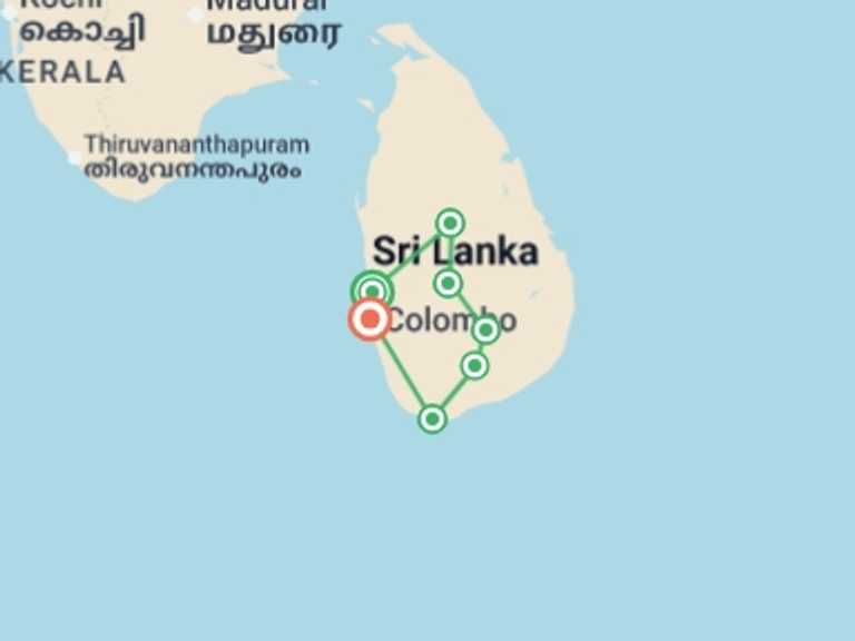 Map of a Food Tour with 7 destination visits for the trip: Sri Lanka Real Food Adventure