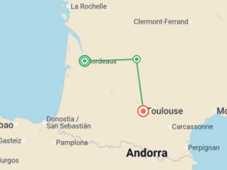 Map of Europe Tour with 3 destination visits for the trip: Signature: Bordeaux & Dordogne, Cradle of Prehistory