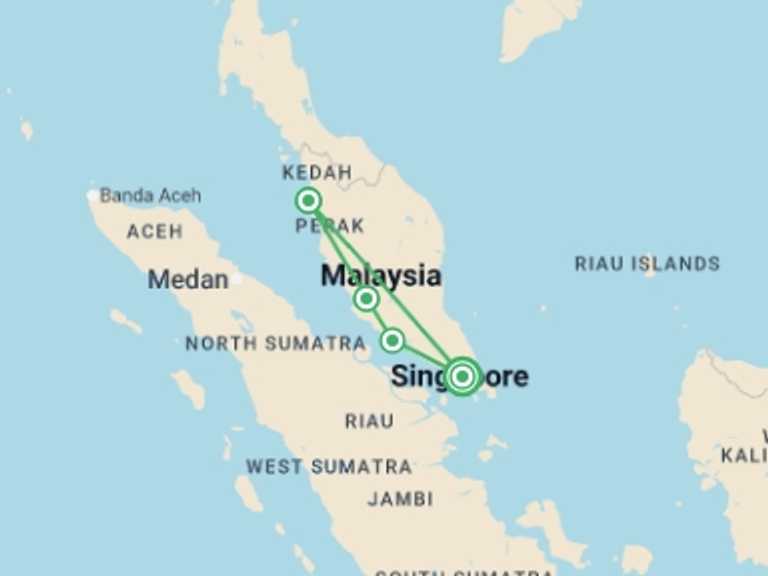 Map itinerary of Asia Tour in November 2026 with 4 destination visits for the trip: Malaysia Premium Tour: Kuala Lumpur and Penang Highlights