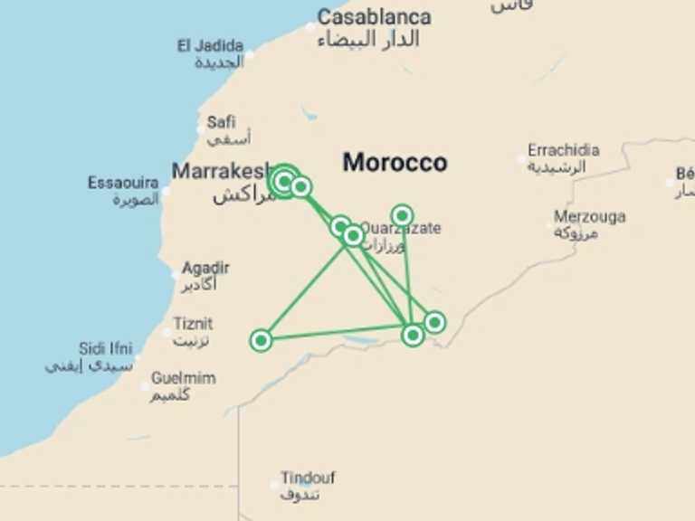 Map itinerary of Mediterranean Tour in July 2026 with 6 destination visits for the trip: Trekking the Sahara - 9 days