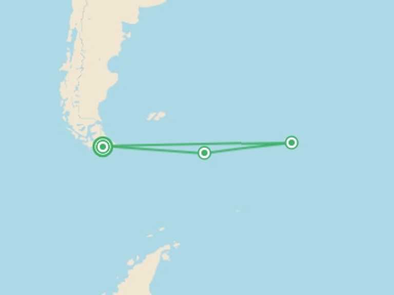 Map of South America Tour with 3 destination visits for the trip: South Georgia and Antarctic Peninsula: Penguin Safari