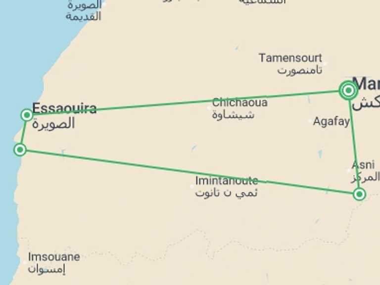 Map of Marrakech Walking Tour with 4 destination visits for the trip: Family Marrakech, Atlas & Essaouira Adventure