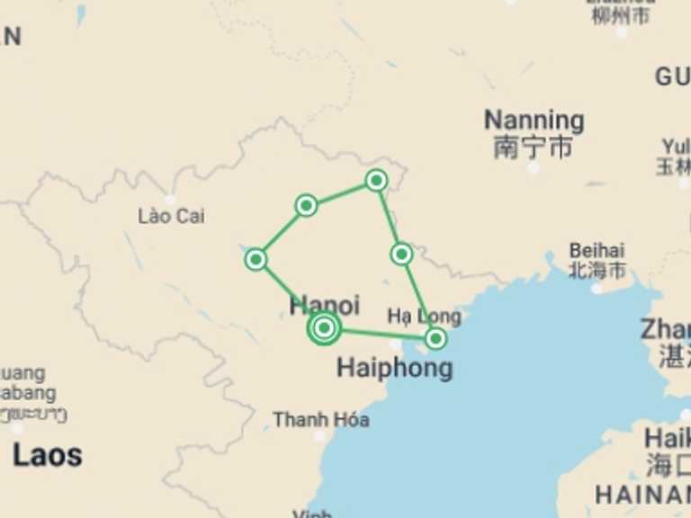 Map of Hanoi Active and outdoor Tour with 6 destination visits for the trip: Northeast Motorbike Loop To Halong Bay 6 Days 5 Nights