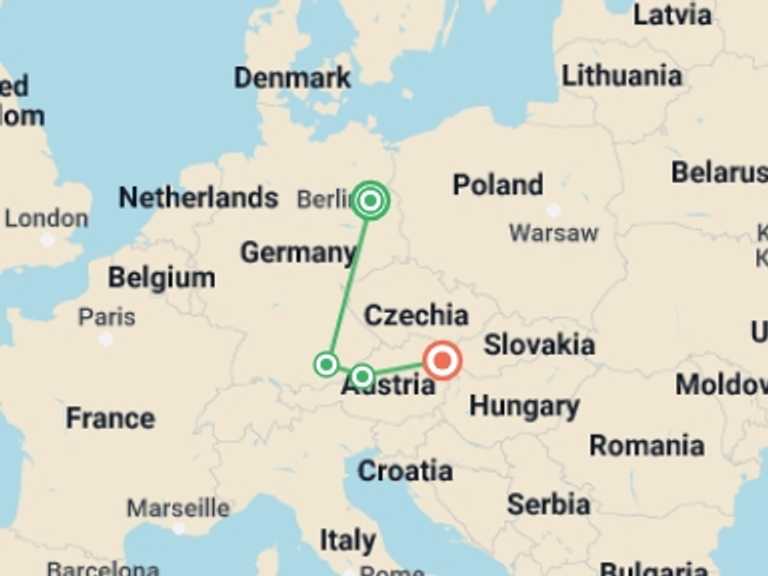 Map of Vienna Tour with 4 destination visits for the trip: Christmas in Central Europe, Berlin to Vienna