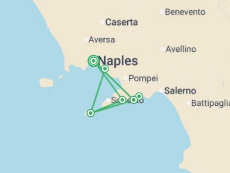 Map of Naples Beach Tour with 4 destination visits for the trip: Amalfi Coast Walking - Hotel Risorgimento