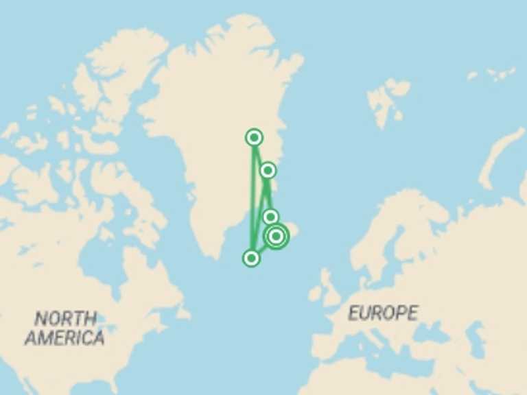 Map itinerary of Europe Tour in Fall with 6 destination visits for the trip: Adventures in Northeast Greenland: Glaciers, Fjords and the Northern Lights
