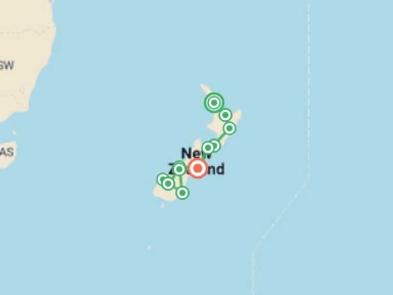 Map of New Zealand Tour with 11 destination visits for the trip: Scenic Splendour