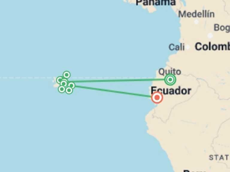 Map itinerary of Quito Tour in November 2025 with 9 destination visits for the trip: Galapagos Encounter - Archipel I (Itinerary B)