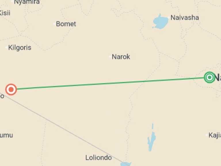 Map itinerary of Africa Tour in Winter with 2 destination visits for the trip: Essential Kenya Safari