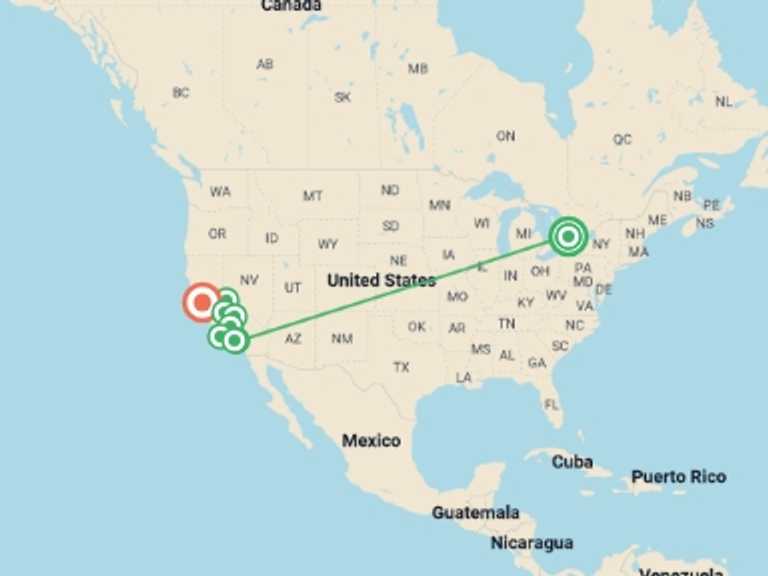 Map itinerary of North America Tour in June 2026 with 5 destination visits for the trip: Toronto and Western Classics