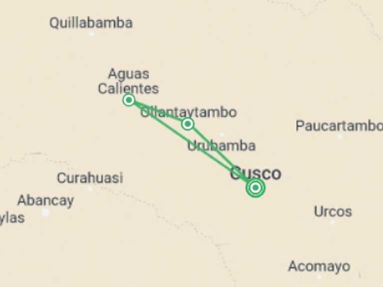 Map of Peru Walking Tour with 3 destination visits for the trip: Peru Inca Adventure