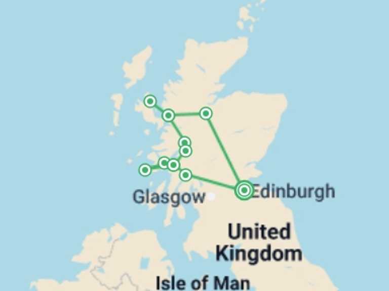 Map of 5-Day Scotland Tour with 3 destination visits for the trip: Wild Scotland Express (Hotel) - 5 days
