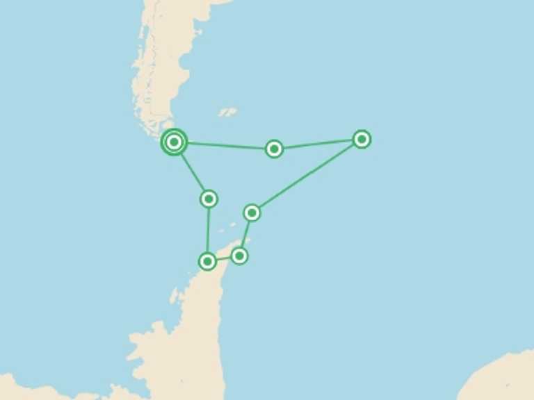 Map of South America Tour with 7 destination visits for the trip: In Shackleton's Footsteps - M/V Sylvia Earle