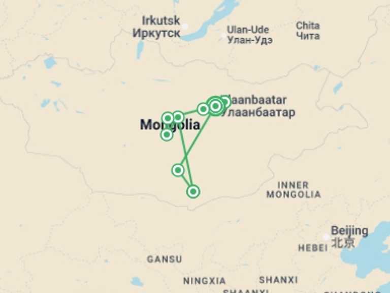 Map of Asia Tour with 8 destination visits for the trip: Discover Mongolia - Naadam Festival