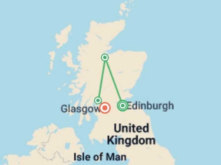 Map of Europe Tour with 4 destination visits for the trip: Signature: Scotland’s Edinburgh, the Highlands & Loch Lomond