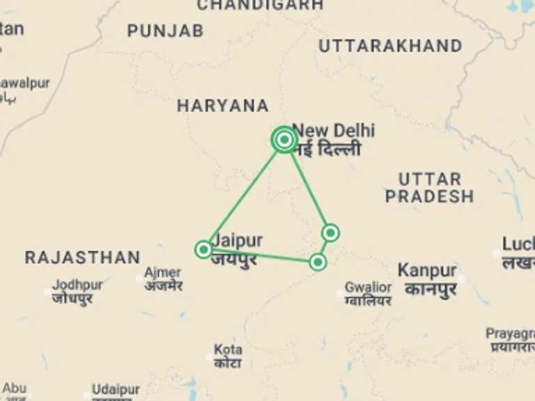 Map itinerary of Asia Tour in January 2027 with 4 destination visits for the trip: Best of Delhi, Agra & Jaipur - 7 days