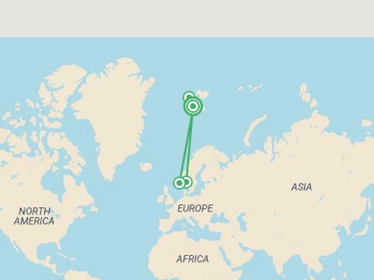 Map of Scandinavia Tour with 5 destination visits for the trip: Wild Wonders of the Arctic - 8 days