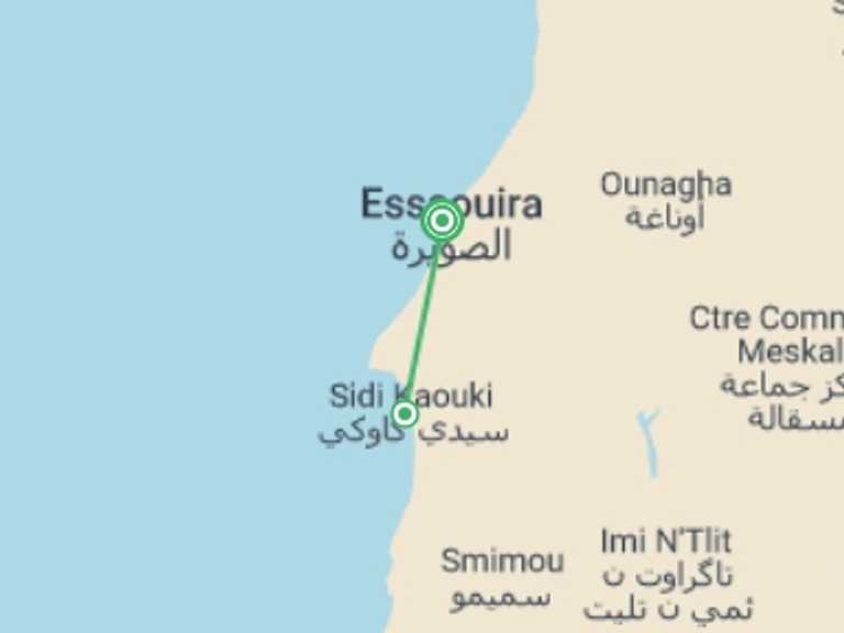 Map itinerary of Mediterranean Tour in July 2026 with 1 destination visits for the trip: Essaouira & Sidi Kaouki - 4 days