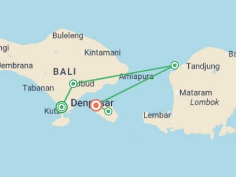 Map itinerary of Asia Tour in August 2026 with 4 destination visits for the trip: Highlights of Bali - 10 days