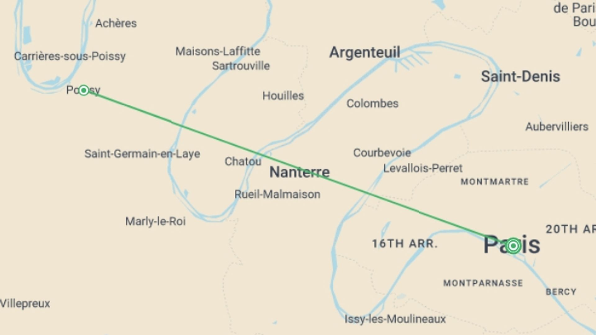 A map showing the tour itinerary for the trip: Gourmet cruise on the Seine - Meal designed by Pierre Gagnaire, 3 Michelin stars - A culinary escape between flavors and heritage (port-to-port cruise), starting in Paris, France and ending in Paris, France going through 1 other destinations.