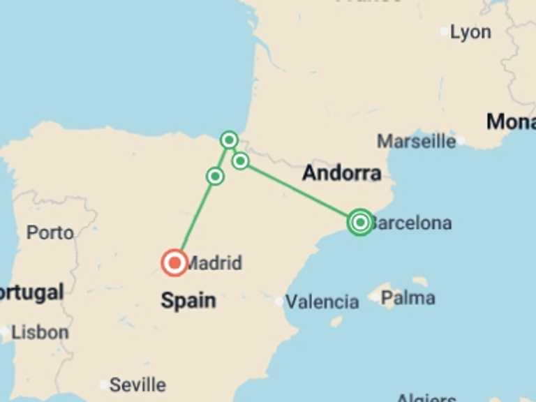 Map of a Food Tour with 5 destination visits for the trip: North Spain Discovery