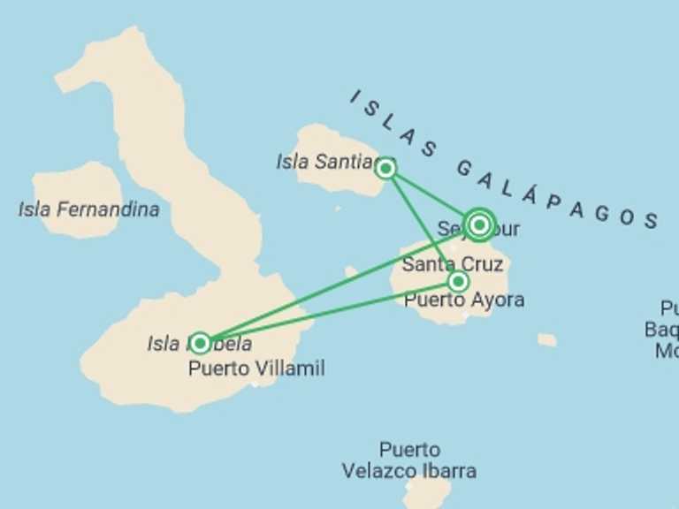 Map of a Expedition Tour with 5 destination visits for the trip: YACHT ISABELA II ISLANDS OF FIRE ADVENTURE (Thurs - Mon)