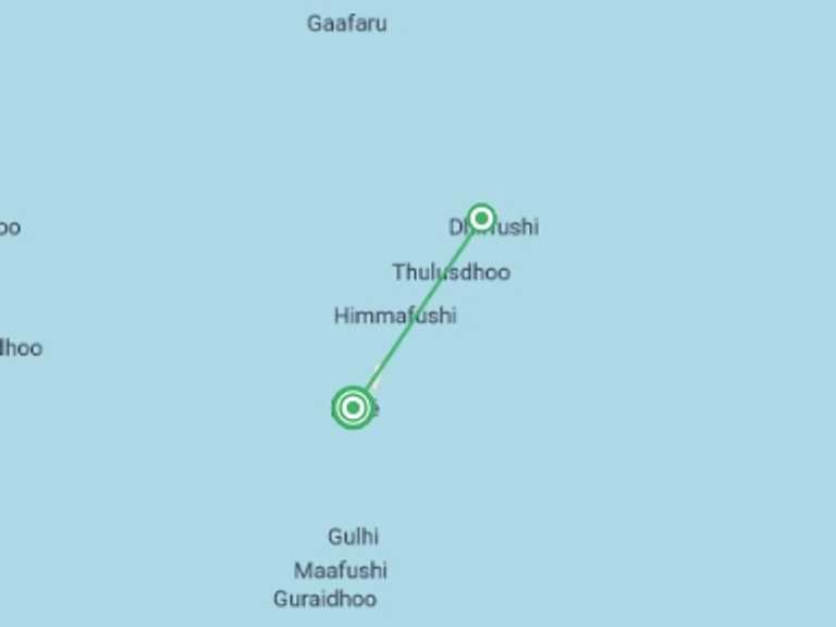 Map of a Getaways and short breaks Tour with 2 destination visits for the trip: Getaway To Maldives, Private Tour