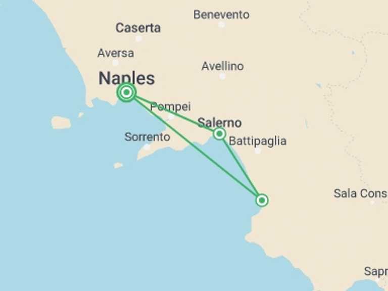 Map of Europe Tour with 4 destination visits for the trip: Mini Tour of Campania - Coastal Gems