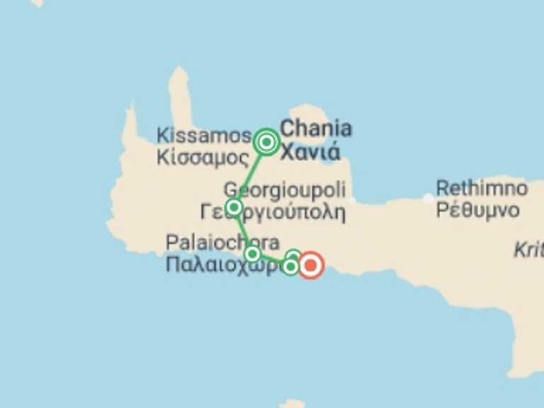 Map itinerary of Mediterranean Tour in Spring with 7 destination visits for the trip: Exploring Crete