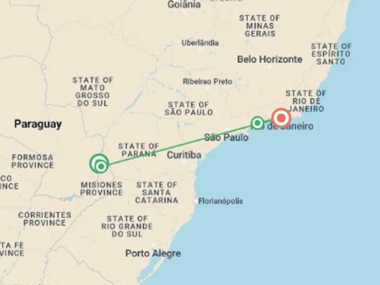 Map of Foz Do Iguacu Cultural, religious and historic sites Tour with 4 destination visits for the trip: Classic Brazil