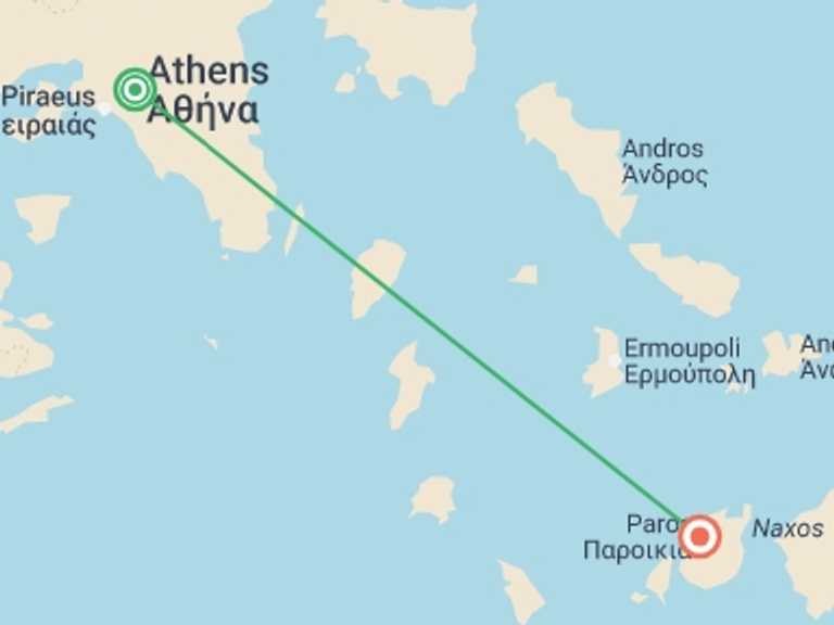 Map of 5-Day Athens Tour with 2 destination visits for the trip: Athens & Paros - 5 days