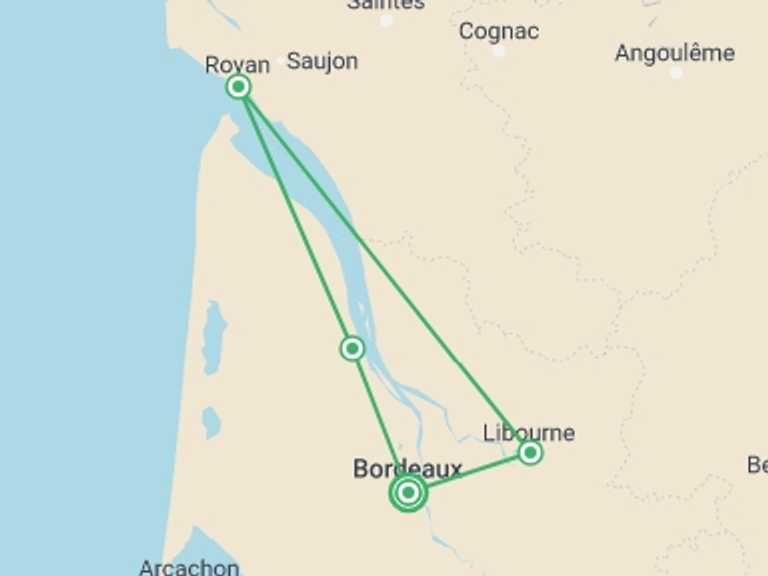 Map of Bordeaux Cruise Tour with 5 destination visits for the trip: Fall Festival: History, Wine, and Heritage on Rivers in Southwestern France