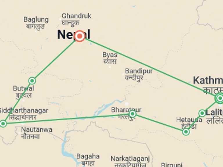 Map of 10-Day Pokhara Tour with 7 destination visits for the trip: Nepal Heritage by Bicycle