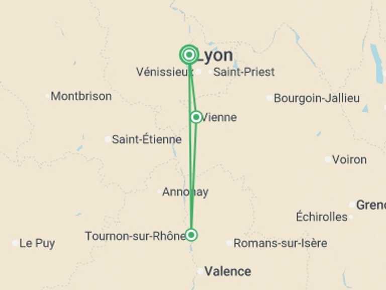 Map itinerary of Europe Tour in April 2027 with 3 destination visits for the trip: Rhône River Cruise: Between Terroir, History and Local Traditions. (Port to port)