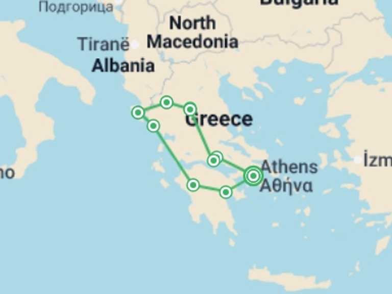 Map of Mediterranean Tour with 7 destination visits for the trip: Greek Explorer