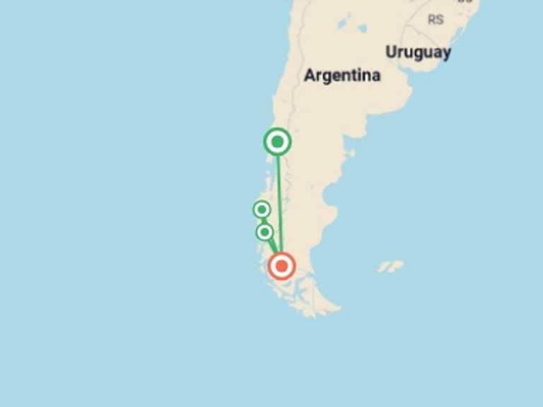 Map itinerary of Chile Tour in Fall with 5 destination visits for the trip: Patagonia Fjords Cargo Boat 4D/3N (from Puerto Montt)