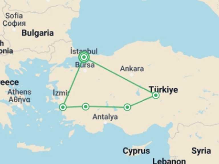 Map itinerary of Cape Town Tour in August 2026 with 6 destination visits for the trip: Discover Turkey