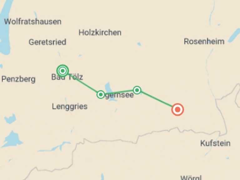 Map of Europe Trekking and Hiking Tour with 4 destination visits for the trip: Walking Bavaria’s Lakes and Mountains