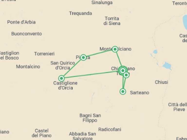 Map of 8-Day Tuscany Tour with 5 destination visits for the trip: A Taste of Tuscany Self-Guided Walking
