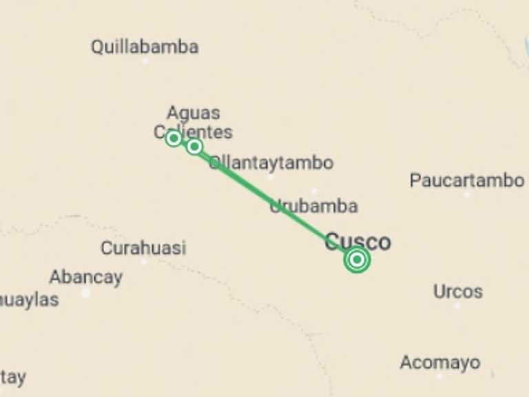 Map of a Bicycle Tour with 3 destination visits for the trip: Inca Jungle trail to Machu Picchu: Biking and Hiking
