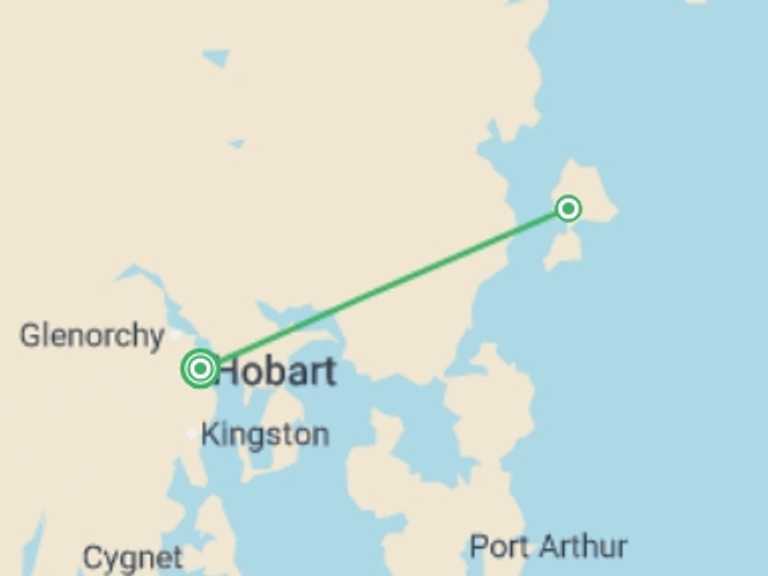 Map of Australia Trekking and Hiking Tour with 2 destination visits for the trip: Tasmania's Maria Island Winter Escape