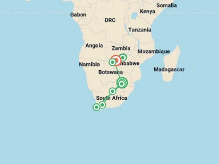 Map of Pretoria Explorer Tour with 11 destination visits for the trip: Luxury Southern Africa: A Once-in-a-Lifetime Cruise, Rail, and Tour Experience