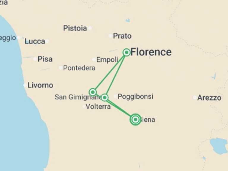 Map of Europe Cultural, religious and historic sites Tour with 4 destination visits for the trip: Discover Tuscany: Culture, Food & Wine
