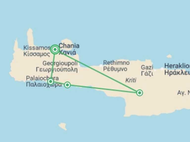 Map of 8-Day Greece Tour with 5 destination visits for the trip: Walking in Crete