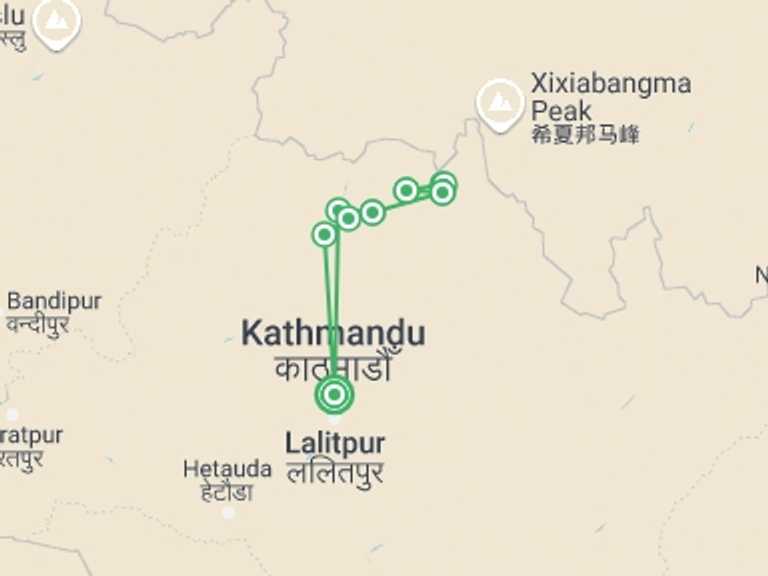 Map itinerary of Nepal Tour in Winter with 9 destination visits for the trip: Yala Peak Climbing Adventure 